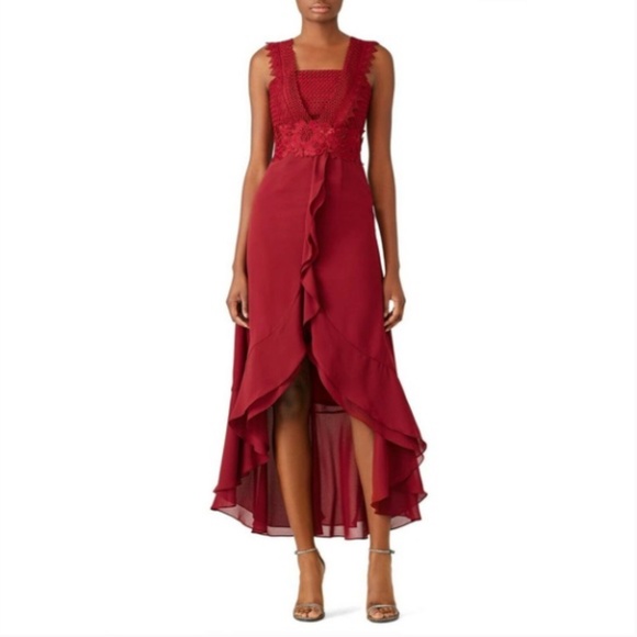 UnitedWood Dresses & Skirts - UnitedWood Jodie Dress in Bordeaux Red with Lace Trim